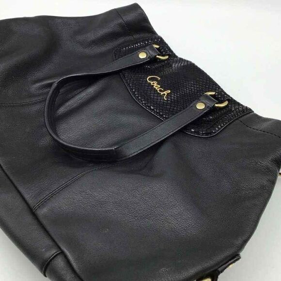 Coach Designer Leather Black/Gold Shoulder Handbag Purse - Picture 7 of 8